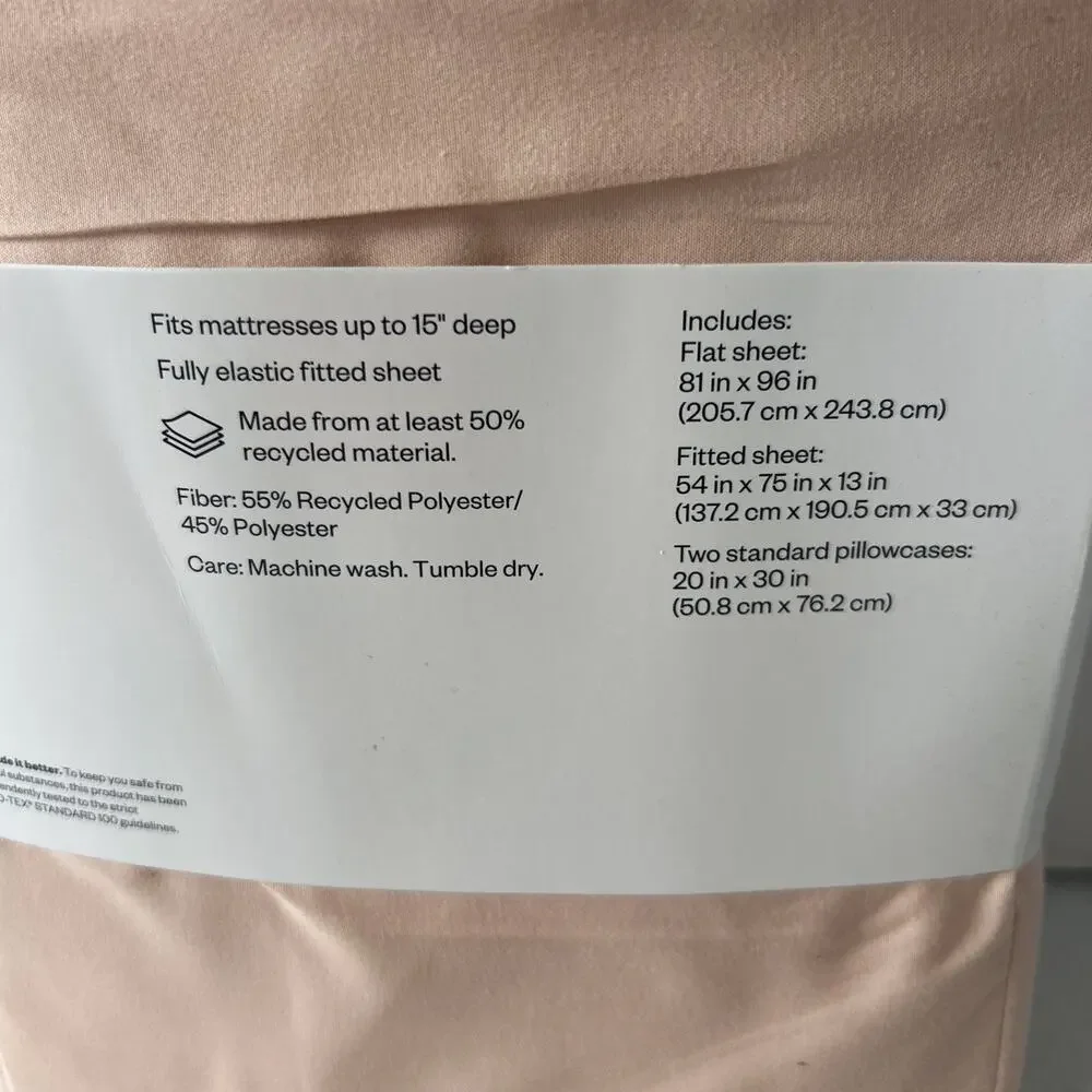 Room Essentials Microfiber Sheet Set Twin Peach Blush 4 Piece New